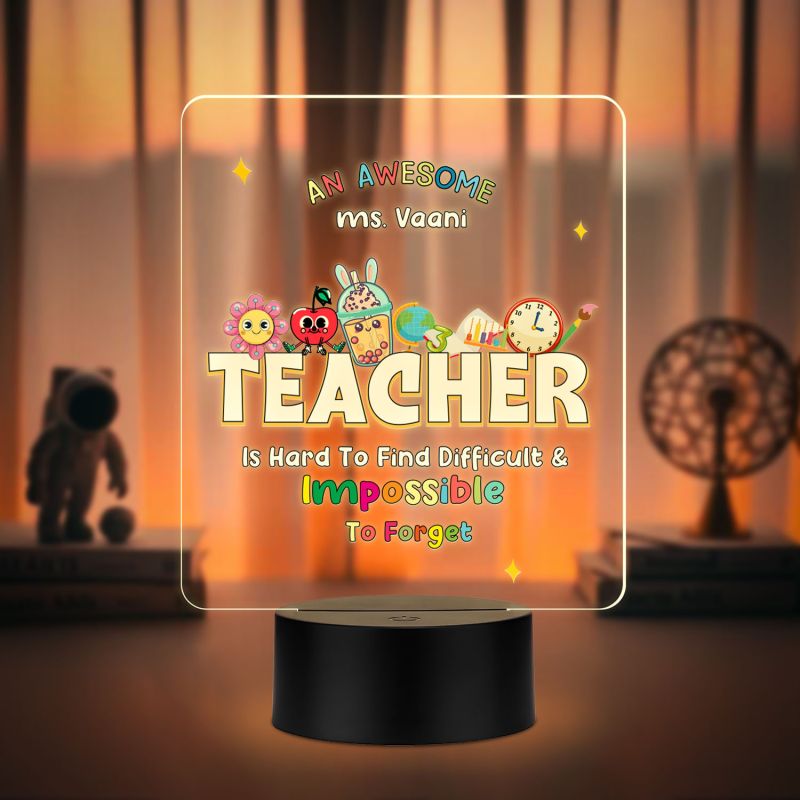 Personalized Teacher LED Night Lamp Custom with Name Birthday Gift for Teacher School Teacher Gift from Student Thank You Gifts for Teacher from Students (Warm White Light)